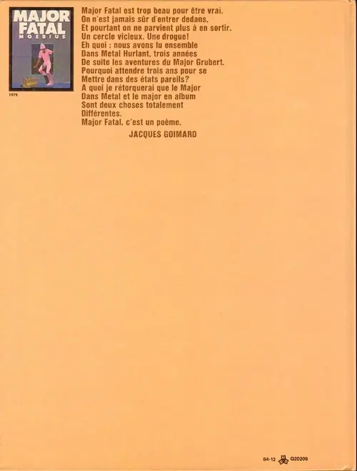 Verso de l'album Moebius œuvres complètes Tome 3 Major fatal