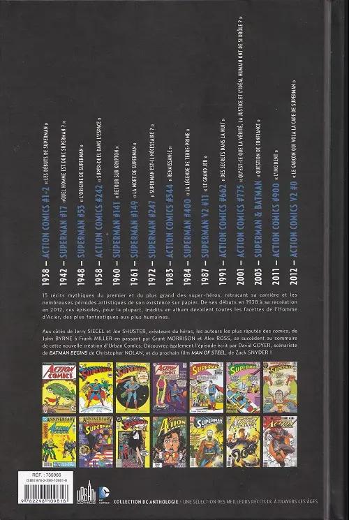 Verso de l'album Superman Anthologie