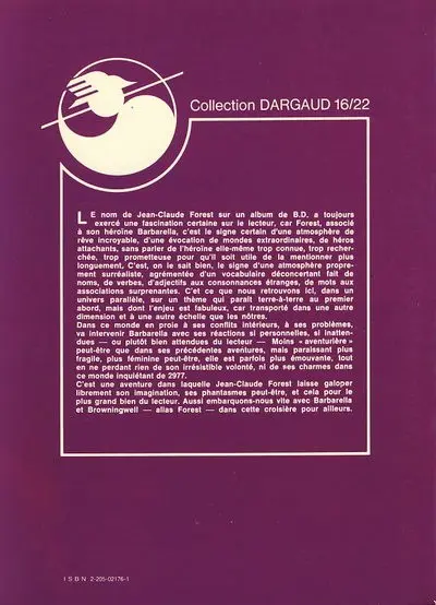 Verso de l'album Barbarella Tome 5 Adieu spectra
