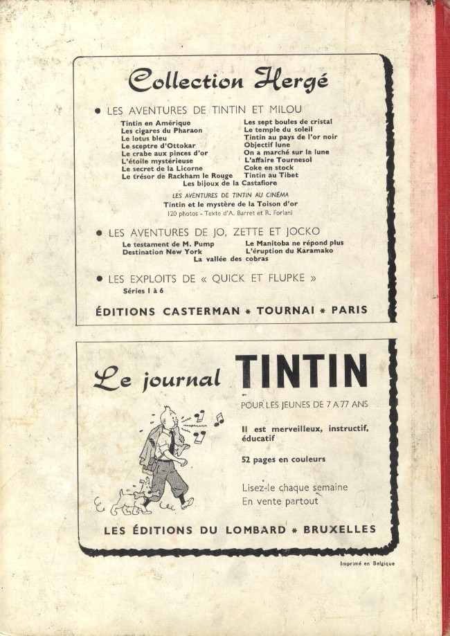 Verso de l'album Tintin Tome 69