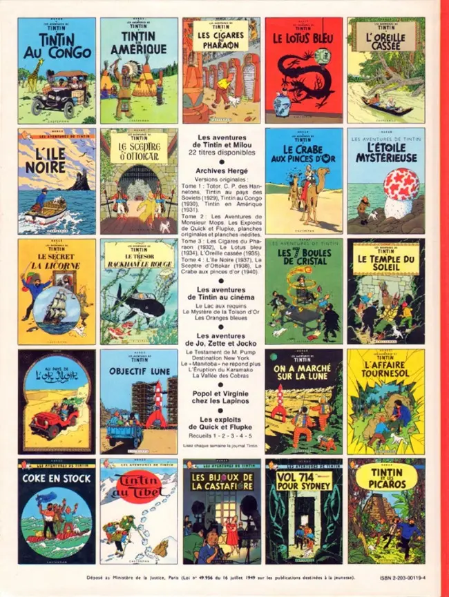 Verso de l'album Tintin Tome 20 Tintin au Tibet
