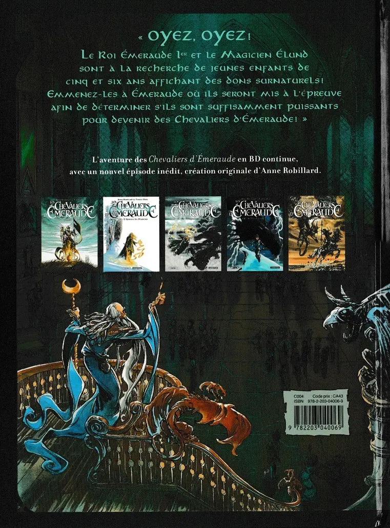 Verso de l'album Les Chevaliers d'Émeraude Casterman - Michel Lafon Tome 1 Les Enfants Magiques