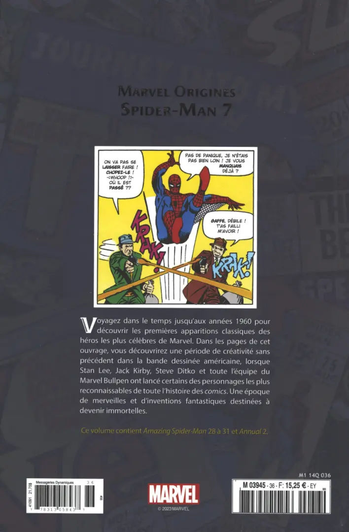Verso de l'album Marvel Origines N° 36 Spider-Man 7 (1965)
