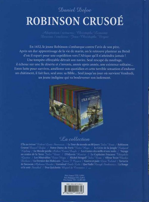Verso de l'album Les Incontournables de la littérature en BD Tome 3 Robinson Crusoé