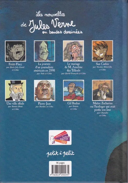 Verso de l'album Poèmes en bandes dessinées Les nouvelles de Jules Verne en bandes dessinées