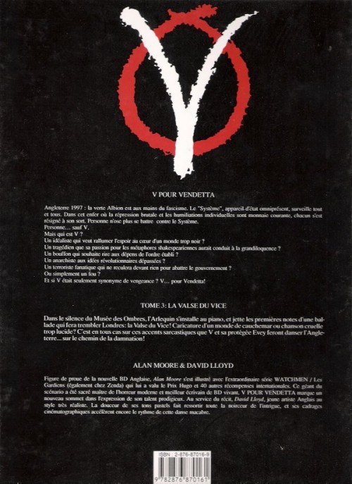 Verso de l'album V pour Vendetta Tome 3 La valse du vice