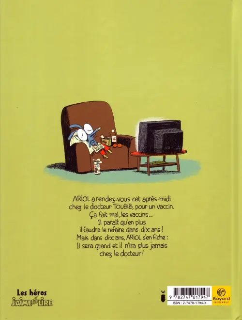 Verso de l'album Ariol Tome 4 Le vaccin à réaction