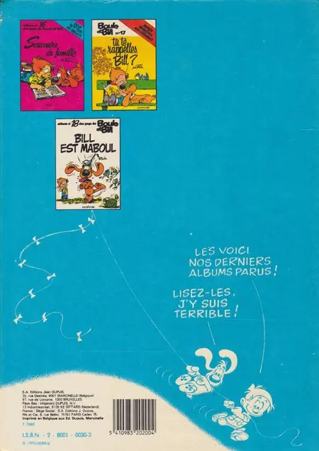 Verso de l'album Boule & Bill Tome 1 60 gags de Boule et Bill