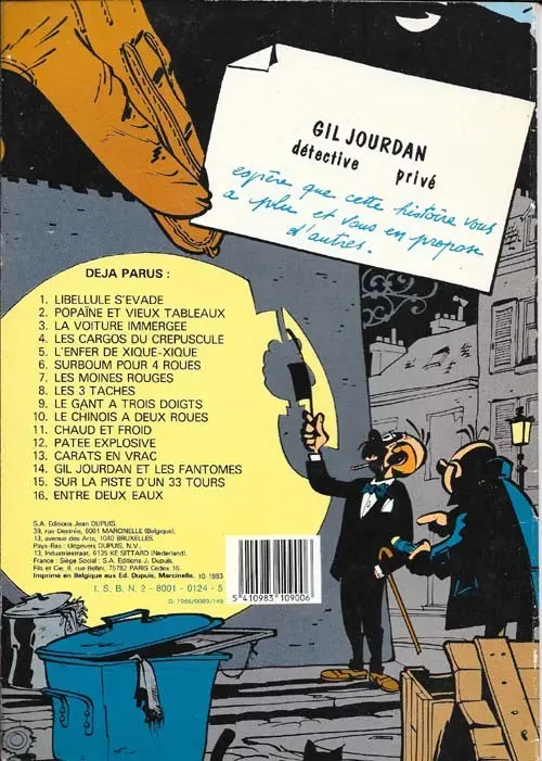 Verso de l'album Gil Jourdan Tome 9 Le gant à trois doigts