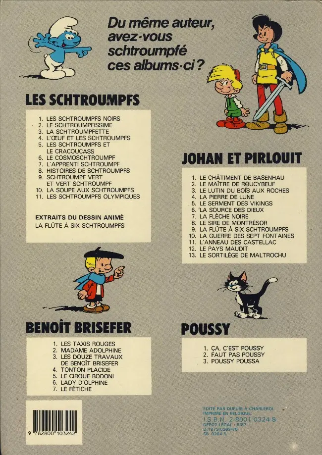Verso de l'album Les Schtroumpfs Tome 9 Schtroumpf vert et vert schtroumpf