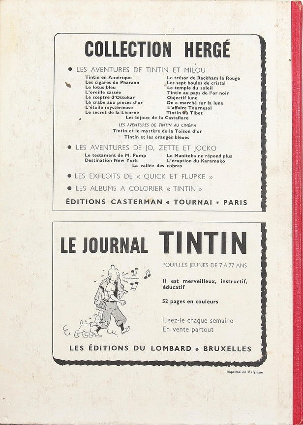 Verso de l'album Tintin Tome 70