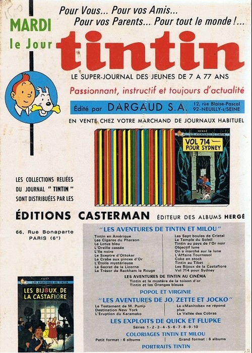 Verso de l'album Tintin Tome 86 Tintin album du journal (n° 1146 à 1158)