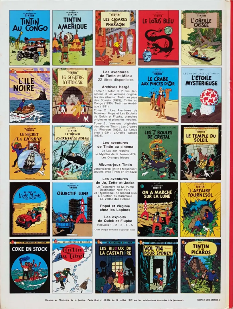 Verso de l'album Tintin Tome 9 Le crabe aux pinces d'or