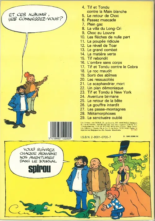 Verso de l'album Tif et Tondu Tome 28 Métamorphoses