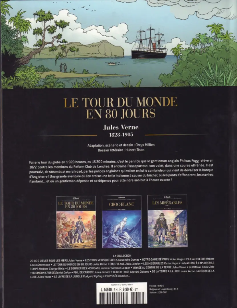 Verso de l'album Les Grands Classiques de la littérature en bande dessinée Tome 1 Le tour du monde en 80 jours