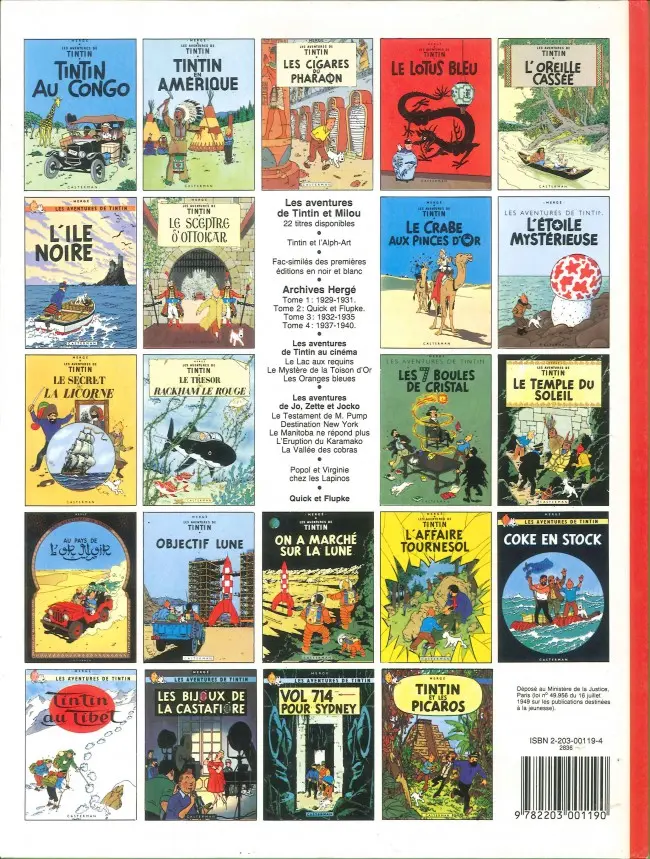 Verso de l'album Tintin Tome 20 Tintin au Tibet