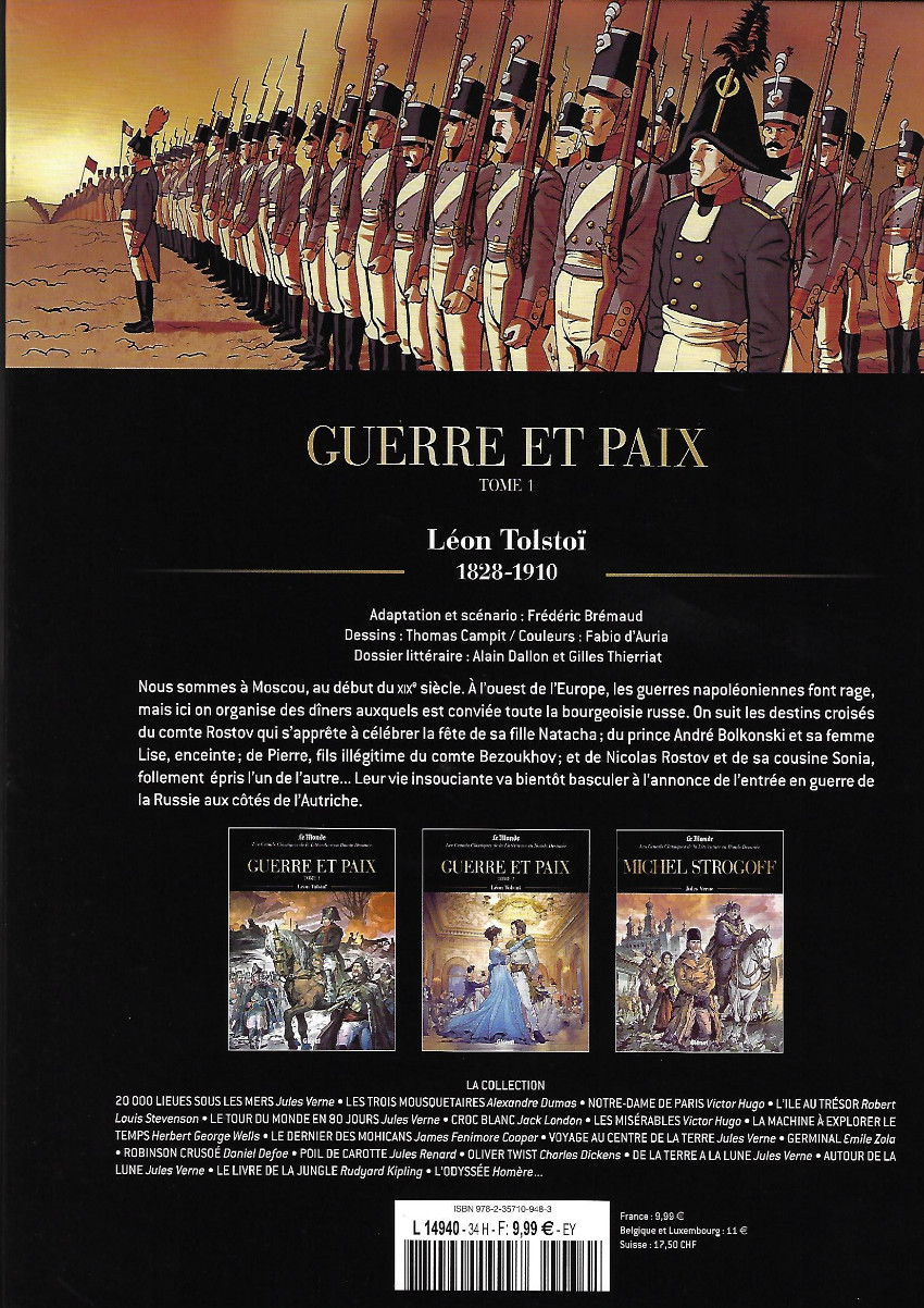Verso de l'album Les Grands Classiques de la littérature en bande dessinée Tome 22 Guerre et Paix - Tome 1