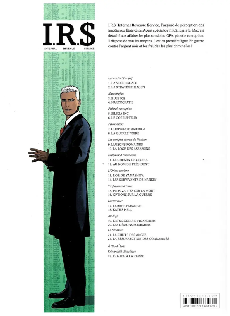 Verso de l'album I.R.$. Tome 15 Plus-values sur la mort