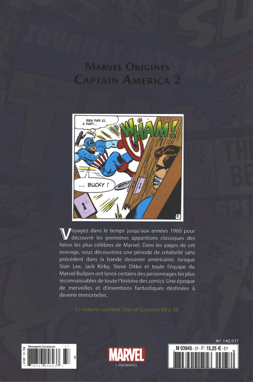 Verso de l'album Marvel Origines N° 37 Captain America 2 (1965)