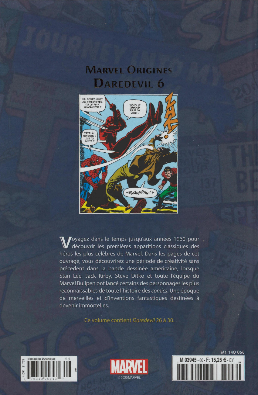 Verso de l'album Marvel Origines N° 66 Daredevil 6 (1967)