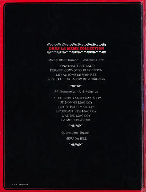 Verso de l'album Jonathan Cartland Tome 4 Le trésor de la femme araignée
