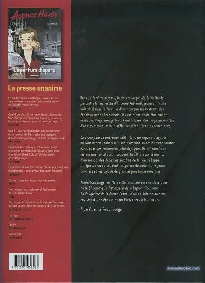 Verso de l'album Agence Hardy Tome 2 La trace pâle