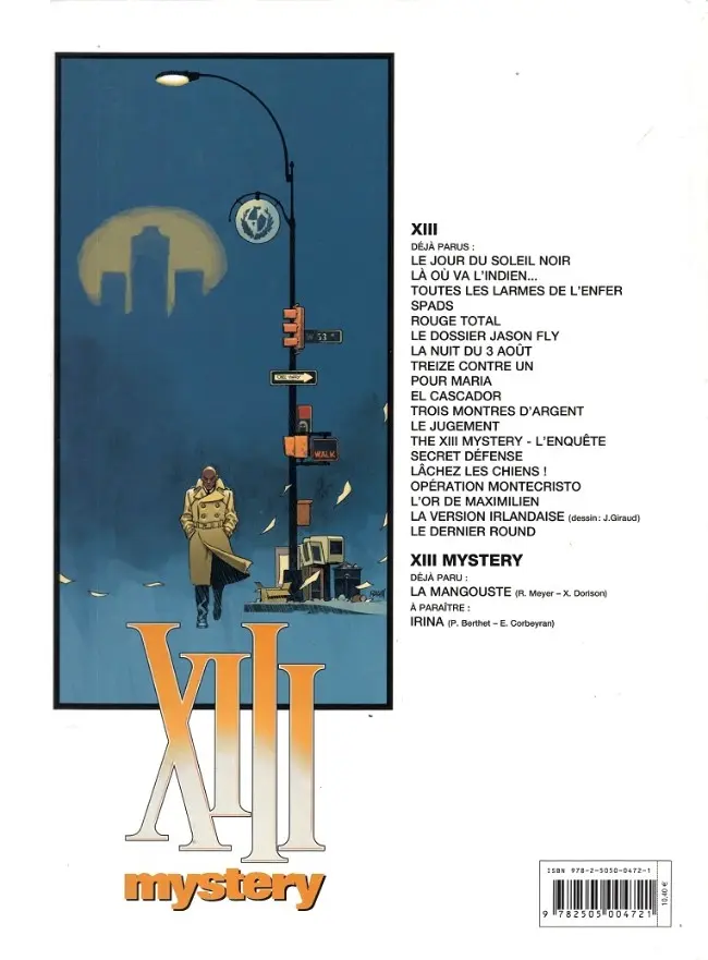 Verso de l'album XIII Mystery Tome 1 La Mangouste
