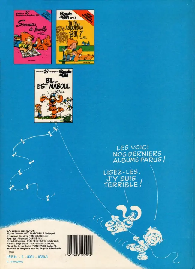 Verso de l'album Boule & Bill Tome 1 60 gags de Boule et Bill