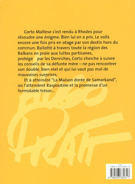 Verso de l'album Corto Maltese Tome 8 La Maison dorée de Samarkand