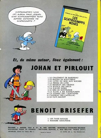 Verso de l'album Johan et Pirlouit Tome 9 La flûte à six schtroumpfs