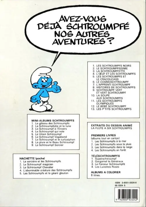 Verso de l'album Les Schtroumpfs Tome 9 Schtroumpf vert et vert schtroumpf