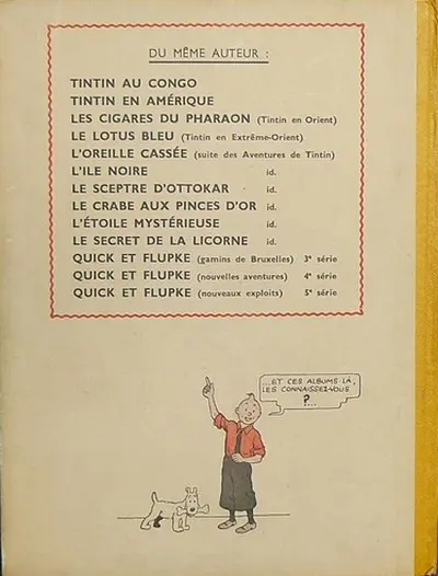Verso de l'album Tintin Tome 9 Le crabe aux pinces d'or