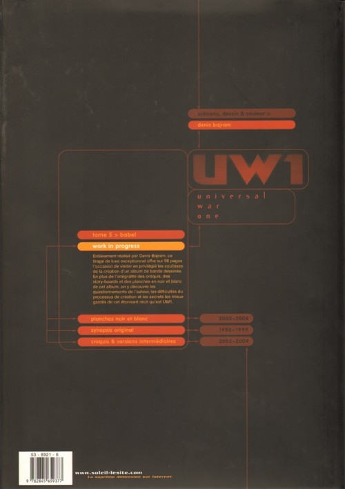 Verso de l'album Universal War One Tome 5 Babel