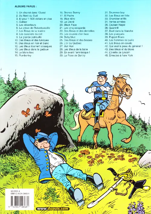 Verso de l'album Les Tuniques Bleues Tome 11 des bleus en noir et blanc