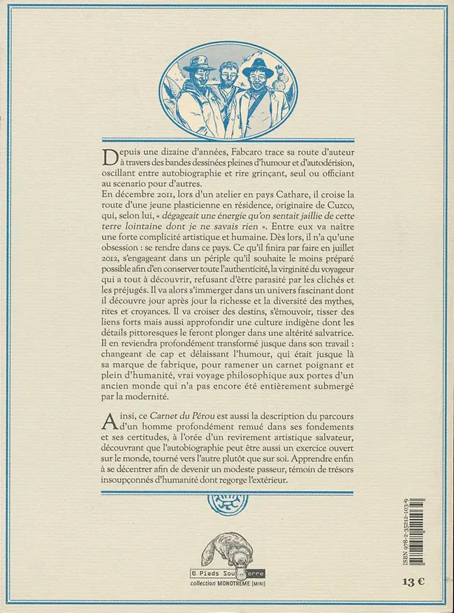 Verso de l'album Carnet du Pérou Carnet du Pérou - Sur la route de Cuzco
