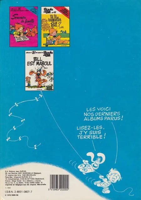 Verso de l'album Boule & Bill Tome 15 Bill, nom d'un chien !