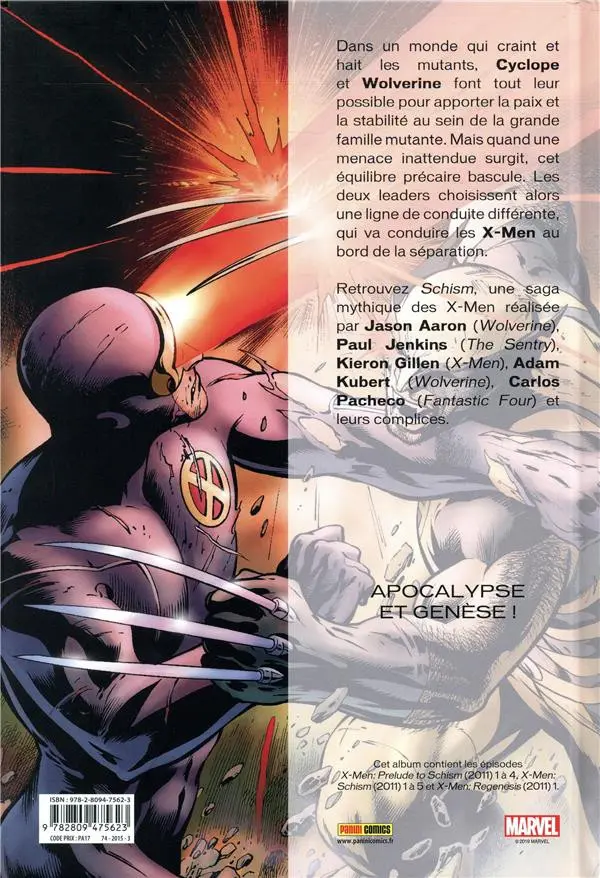 Verso de l'album X-Men : Schism