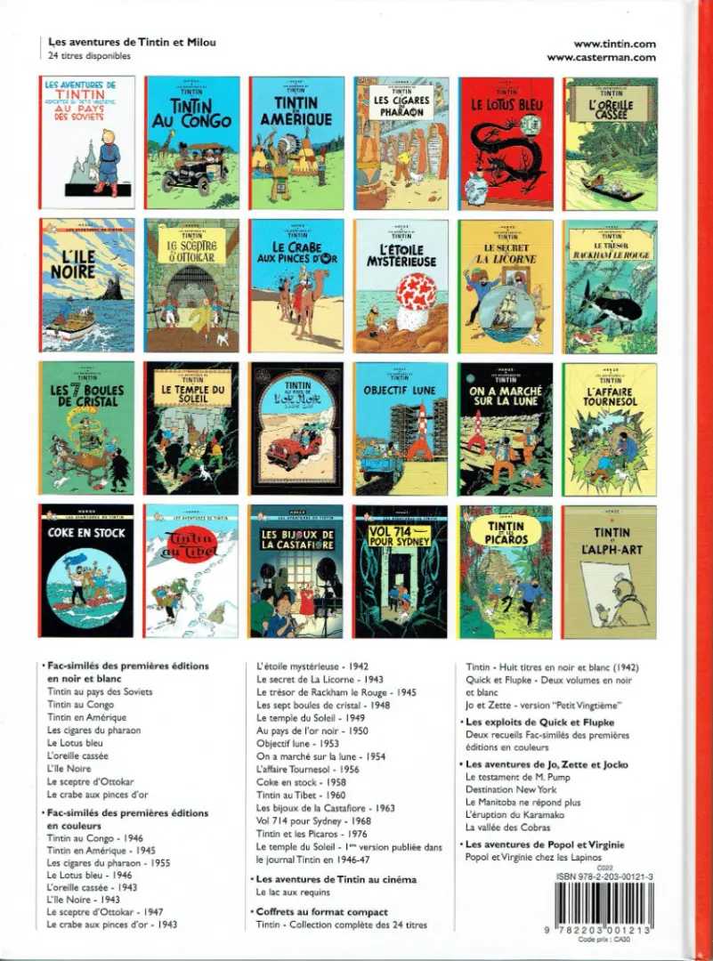 Verso de l'album Tintin Tome 22 Vol 714 pour Sydney