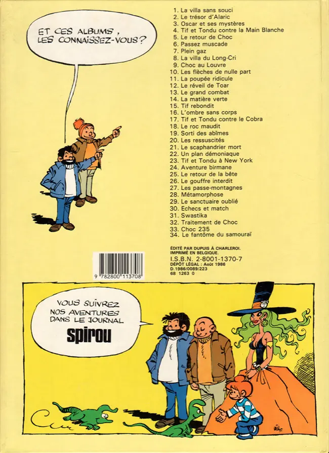 Verso de l'album Tif et Tondu Tome 28 Métamorphoses