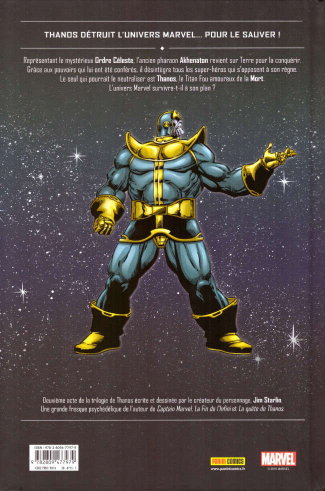 Verso de l'album Thanos : La fin de l'univers Marvel