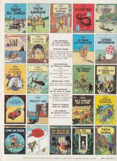 Verso de l'album Tintin Tome 15 Tintin au pays de l'or noir