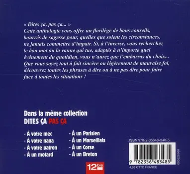 Verso de l'album Dites ça, pas ça ! À un gendarme pour éviter tout malentendu !