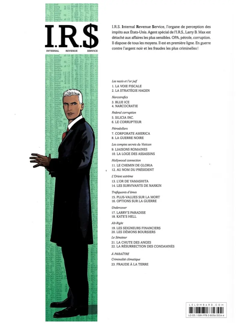 Verso de l'album I.R.$. Tome 16 Options sur la guerre