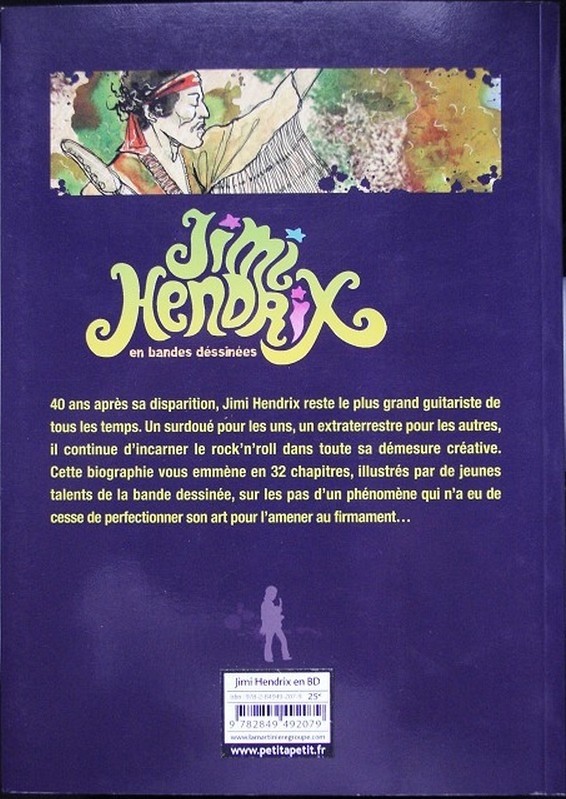 Verso de l'album Jimi Hendrix en bandes dessinées