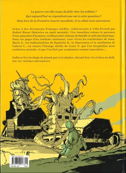 Verso de l'album Vies tranchées Les Soldats Fous de la Grande Guerre