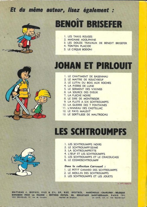Verso de l'album Johan et Pirlouit Tome 9 La flûte à six schtroumpfs