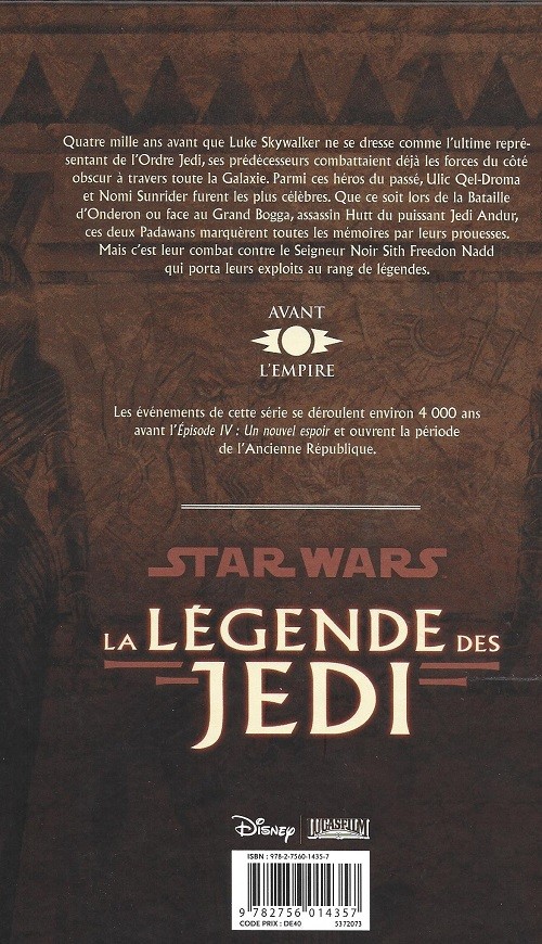 Verso de l'album Star Wars - La légende des Jedi Tome 3 Le sacre de Freedon Nadd
