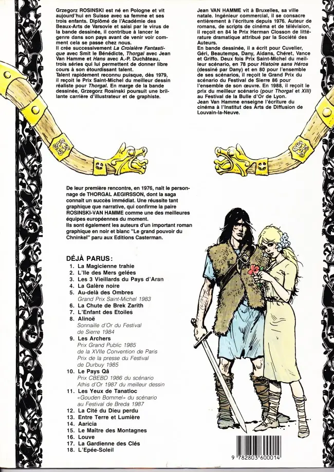 Verso de l'album Thorgal Tome 3 Les trois vieillards du pays d'Aran