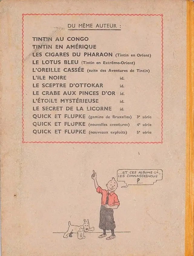 Verso de l'album Tintin Tome 9 Le crabe aux pinces d'or
