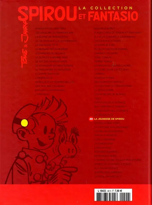 Verso de l'album Spirou et Fantasio La collection Tome 40 La jeunesse de spirou
